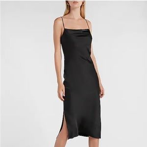 Express satin cowl neck midi slip dress